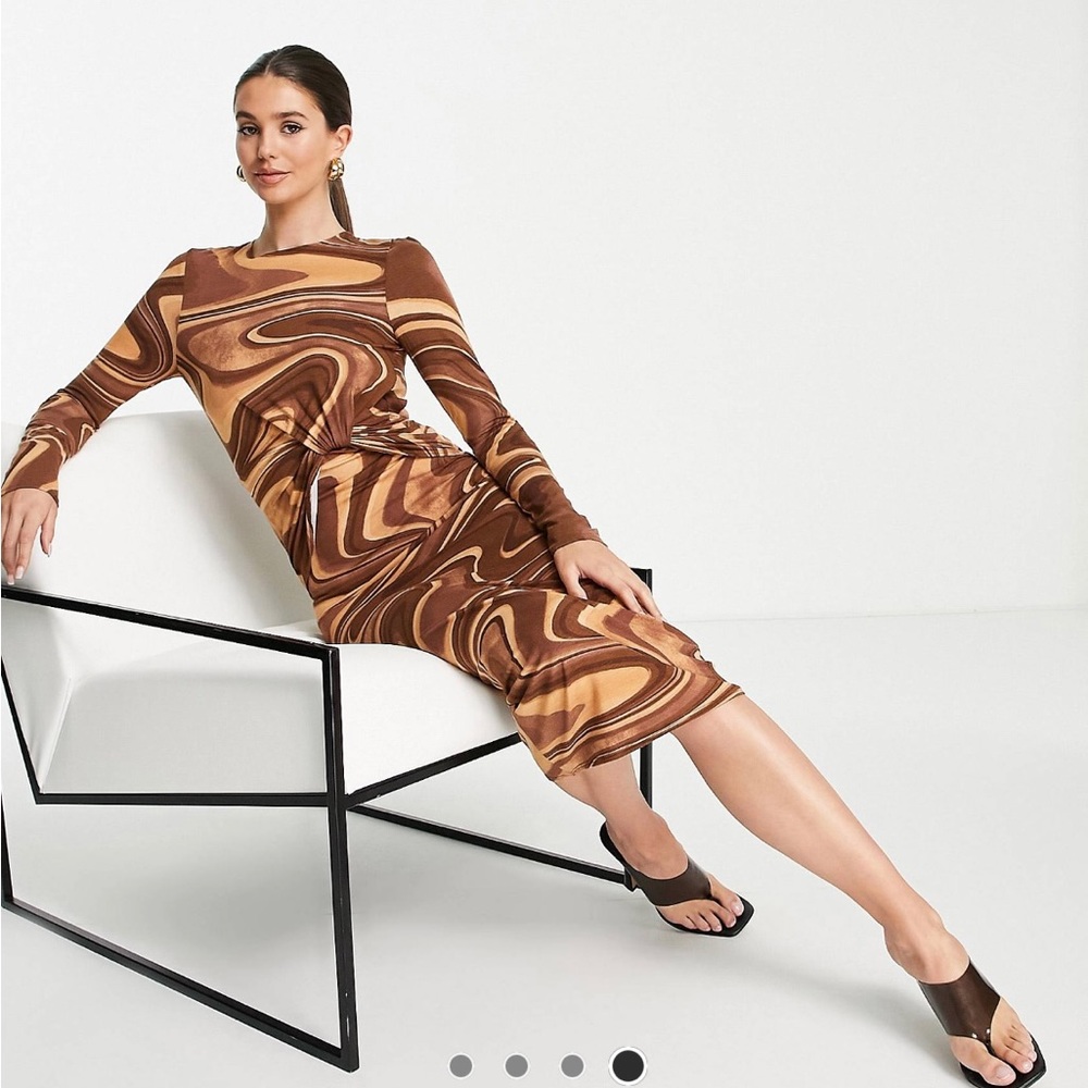 ASOS Brown Swirl Midi Dress in Tall - Picture 5 of 6